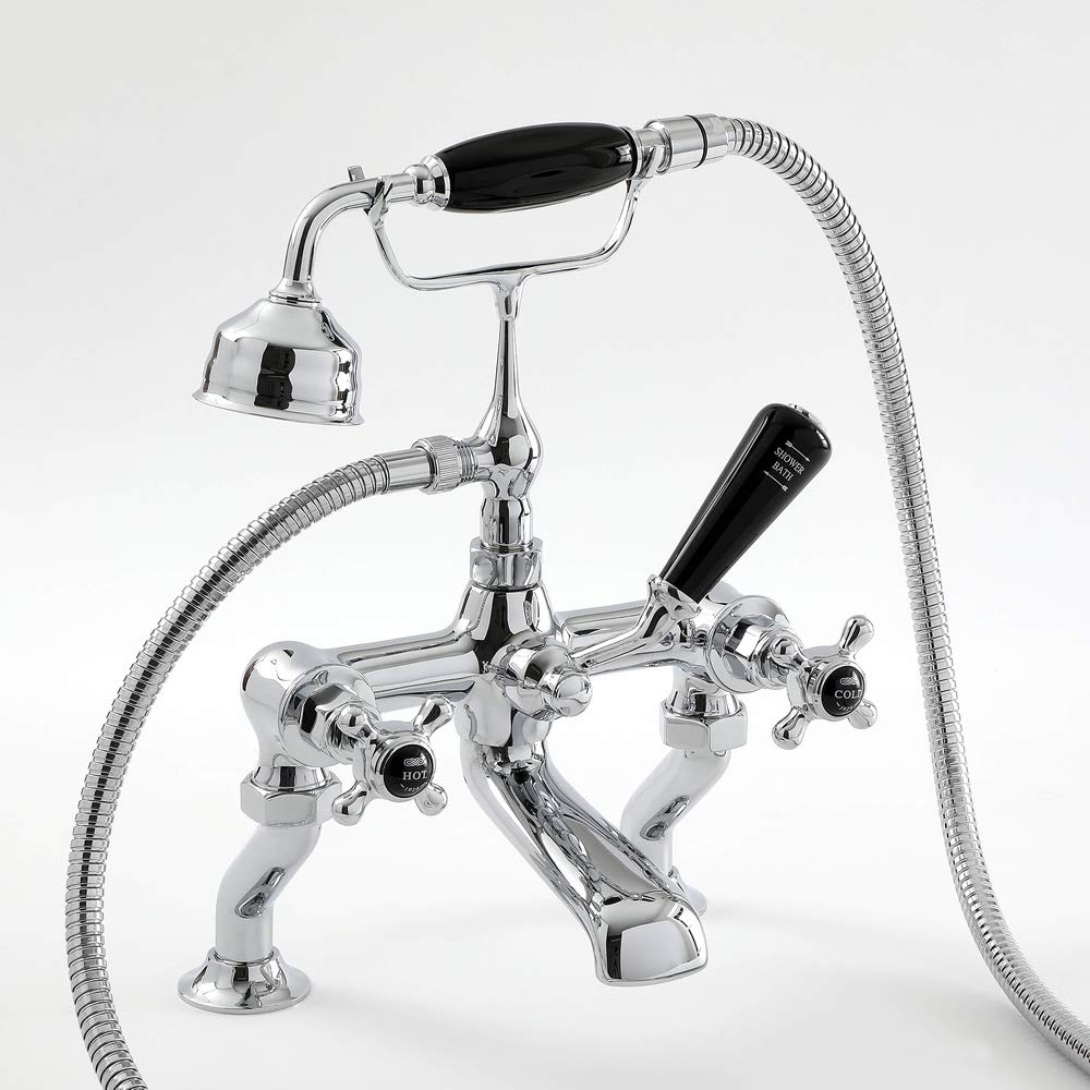 Milano Chrome & Black Elizabeth Bath Shower Mixer Tap Crosshead Handles - Chrome Black