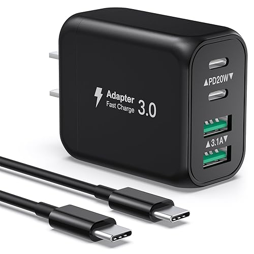 Bloque de cargador USB, 40 W, 4 puertos, doble QC+PD3.0, bloque de carga rápida, adaptador de corriente USB C, enchufe de pared para iPhone