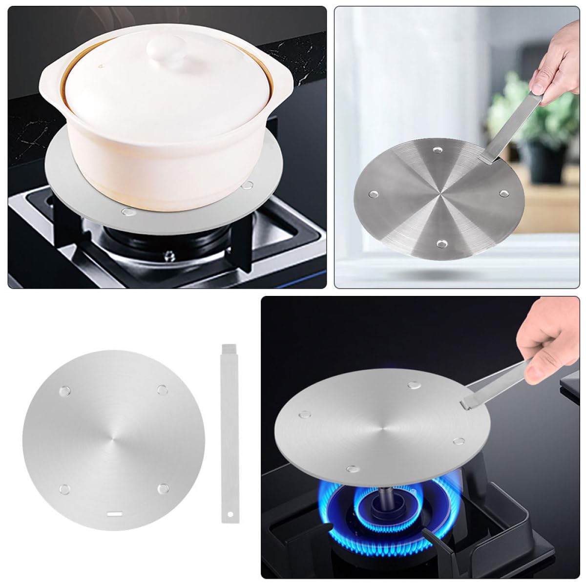 SHINEOFI Difusor de Calor para Cocinar 160Mm de Acero Inoxidable Original Placa Adaptadora para Placa de Inducción y Estufa de Gas Accesorio Práctico para Utensilios de Cocina Compatible