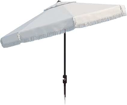 SAFAVIEH Outdoor Milan Fringe 11-Foot Round Crank UV Protected Umbrella