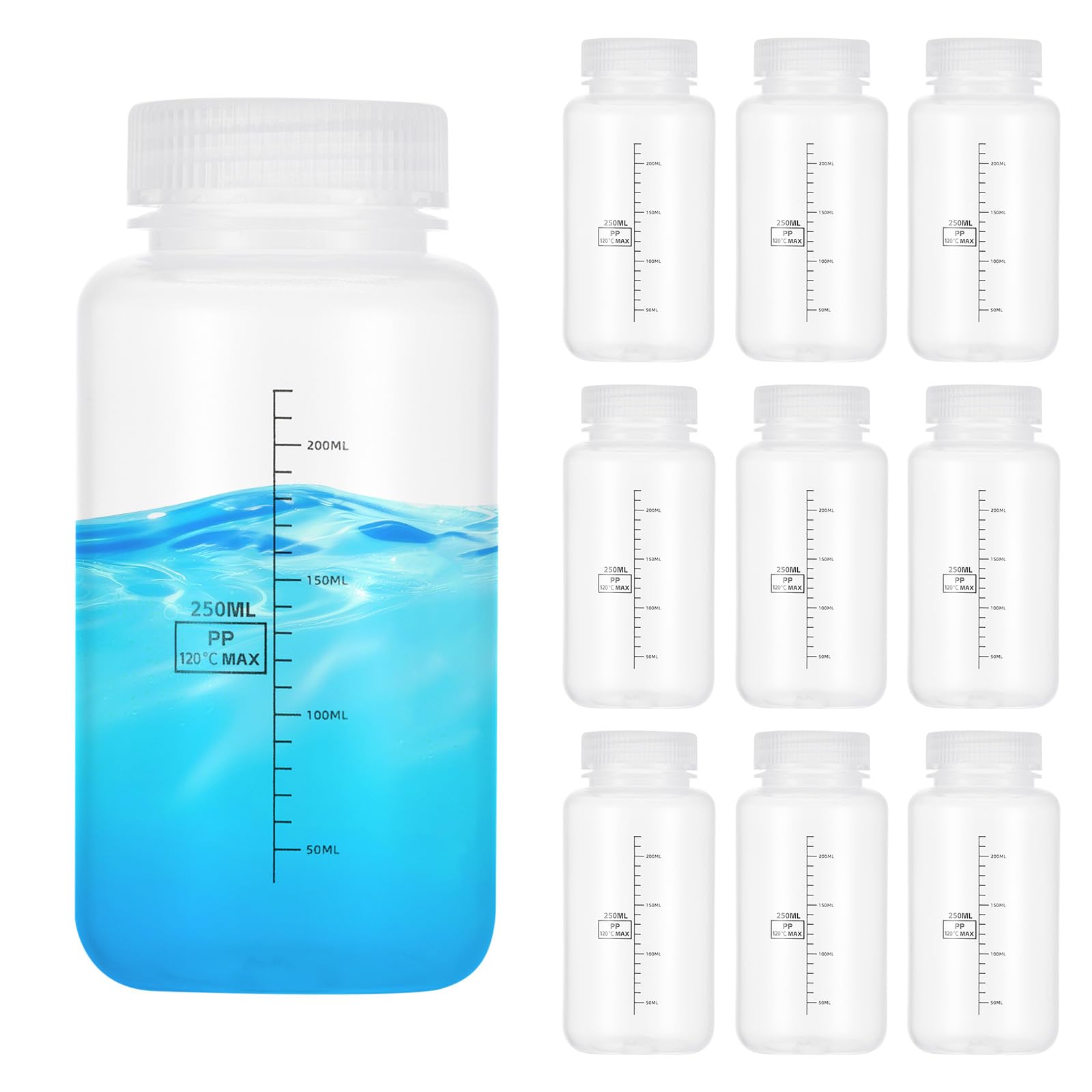 PATIKIL 12 Pezzi Flaconi Modello In Plastica Con Tappo A Vite 8 Oz 250ml Flacone Reagente A Bocca Larga Contenitori Modello PP Trasparenti Con Coperchio Per Laboratorio Acqua Reagente