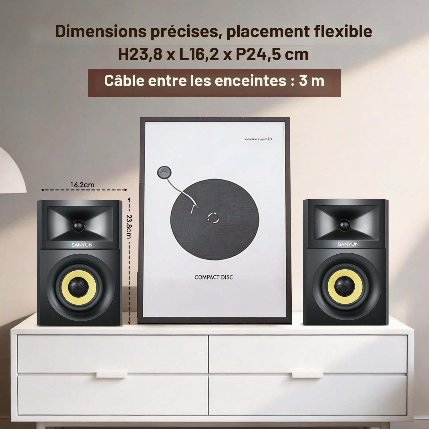 Sanyun SW205 Enceintes Bibliothèque 2.0 4”, Scène Sonore Élargie, Dual-DSP | DAC 24 bits Intégré, Bluetooth 5.4/Optique/AUX, Woofer Fibre de Verre 80W 10cm, Tweeter Soie, Télécommande RF (Paire, Noir)