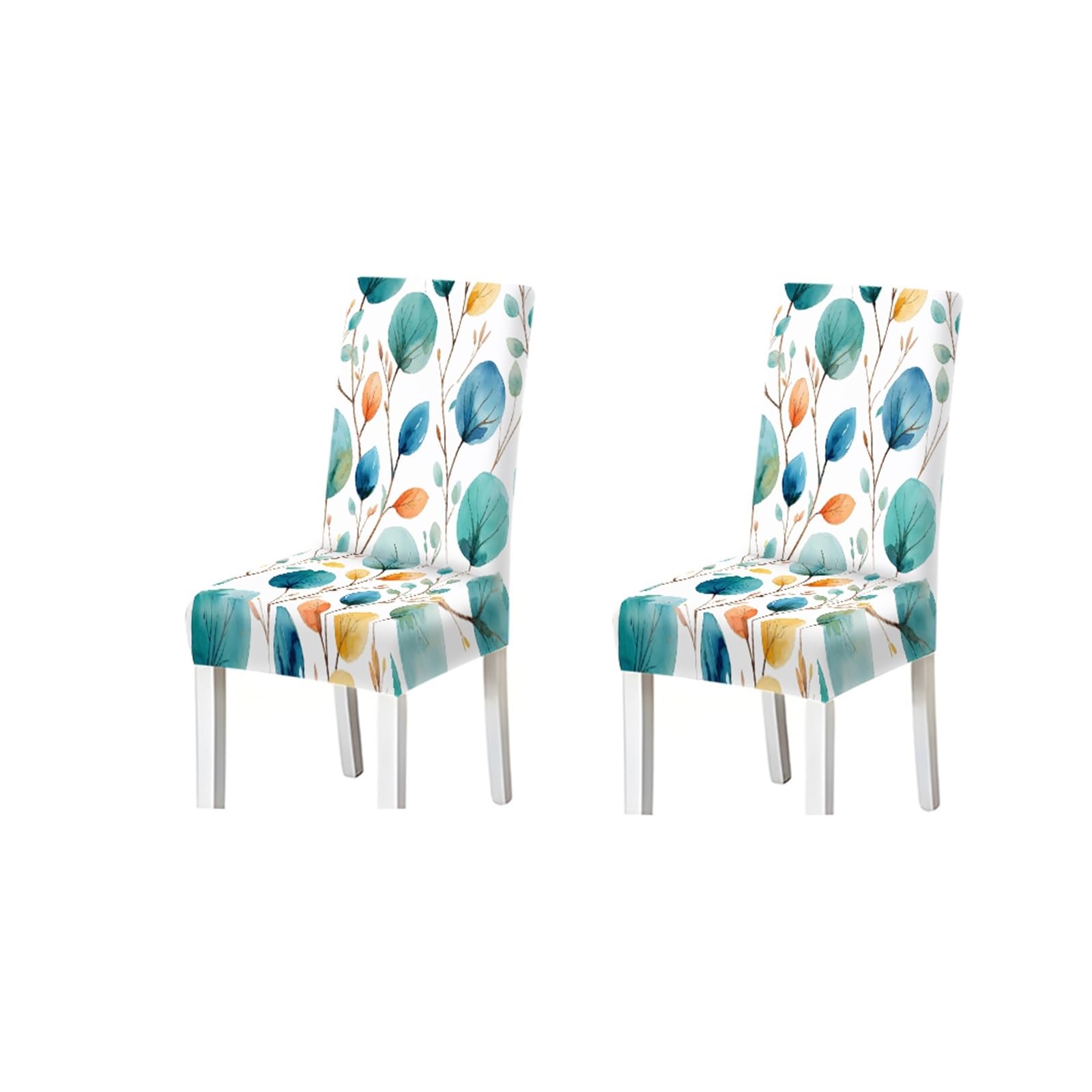 KXUAUV Watercolor Eucalyptus Leaf Print Dining Chair Covers, Stretch Slipcovers For Kitchen Dining Room Spring Summer, 2/4/6PCS Seat Protectors for Restaurant Hotel Party(2PCS Chair cover)