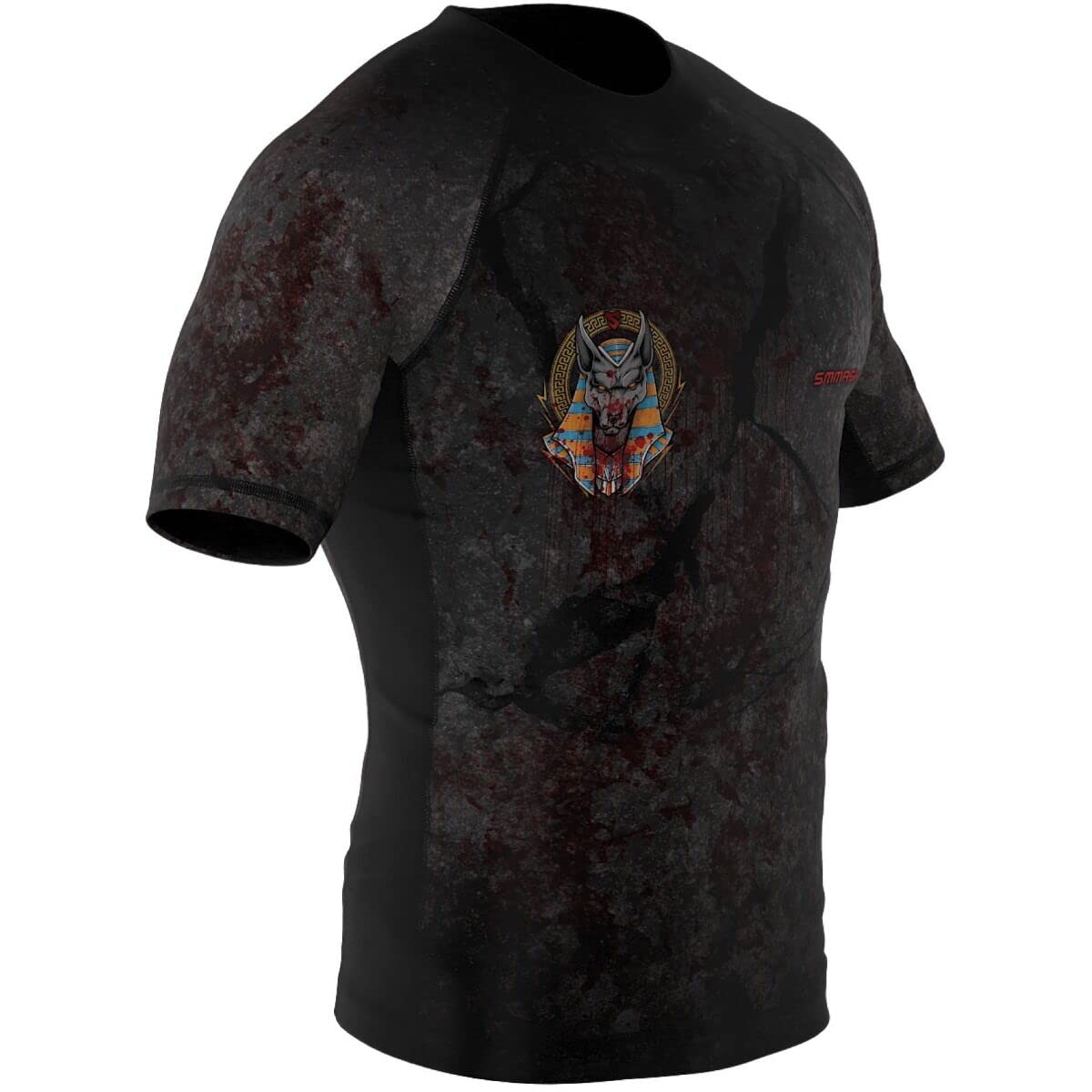 SMMASHShort Sleeve Rash Guard for Men, Functional Shirt MMA BJJ Kickboxing Thai Box Cross Training Fitness Breathable T-Shirt Professional Sportswear for Men with Silver Ion Fibres, Anubis, XXL