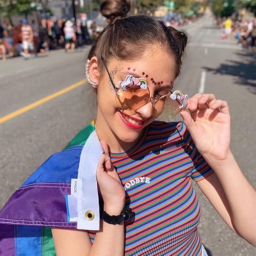 Miniatura 5 de zeroUV - Gafas de sol de 2.205 in con lentes redondas de color degradado sin montura de unicornio arcoíris