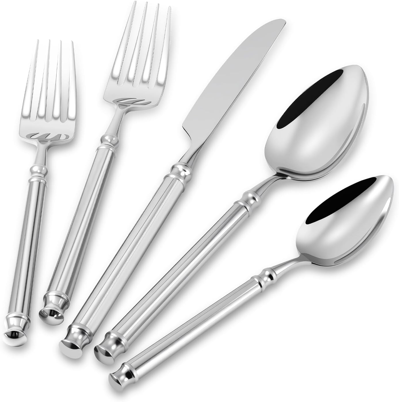 DEACORY Silverware Set 18/10 Stainless Steel Vintage Flatware Set, 20-Piece Hand Forged Mirror Silver Finish Cutlery for Kitchen, Home, Wedding, Party, Dishwasher Safe Service for 4