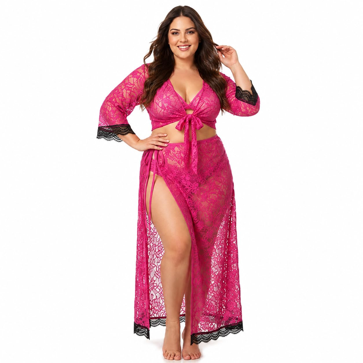 women's net babydoll beach coverup nightwear with tie front and high slit | sexy nightwear for honeymoon bridal holiday freesize