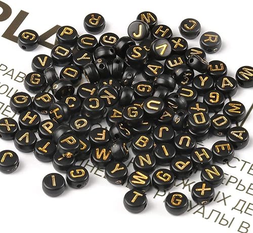 Miniatura 35 de 1200 cuentas del alfabeto de 0.157 x 0.276 pulgadas, redondas, blancas, acrílicas, negras, para pulseras y fabricación de joyas Cuentas blancas