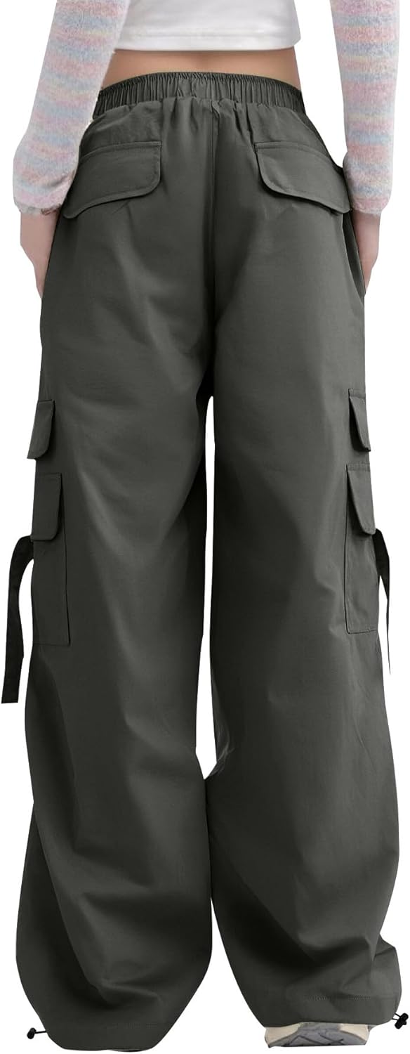 Bakyarder Women Y2K Cargo Pants, Wide Leg Baggy Pants,Lightweight Hip Hop Pants Streetwear with Drawstring - Image 2