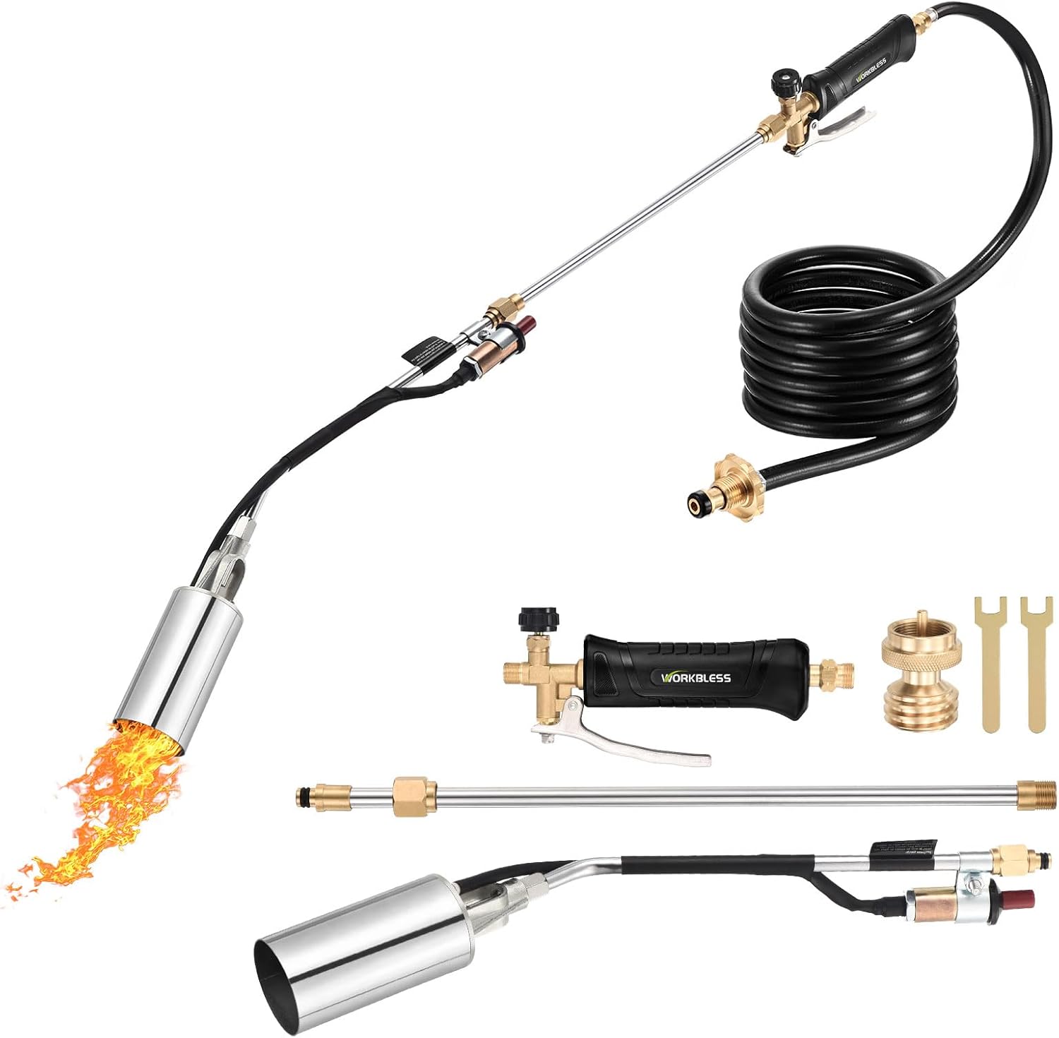 Propane Torch Weed Burner, Weed Torch with 10FT Hose, High Output 1,800,000 BTU Flame Thrower Kit with Flame Control & Adapter, Propane Torch for Weeds Burning, Snow Melting,WB0101
