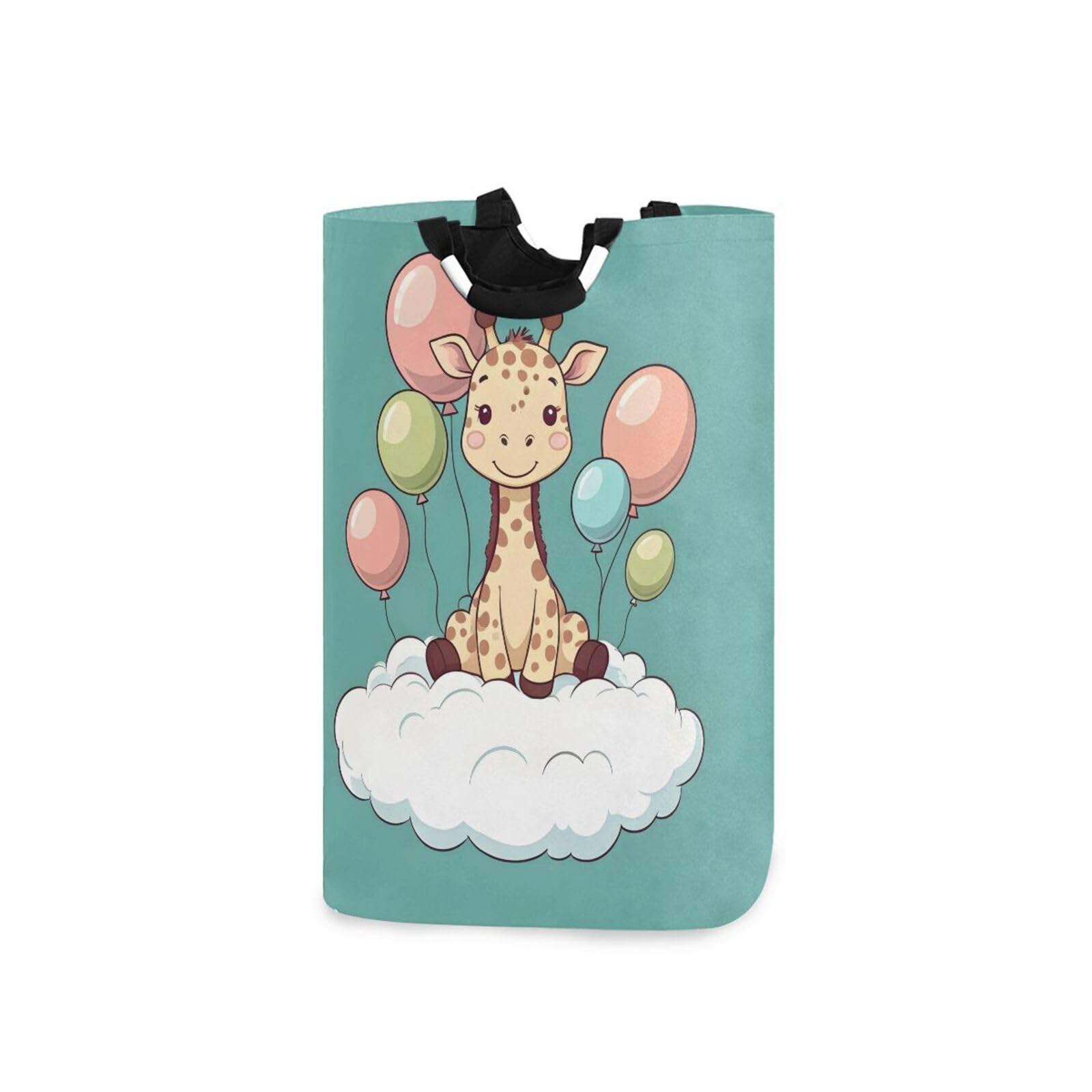 Jihqo Laundry Hamper Basket Giraffe with Balloons on Cloud Collapsible Nursery Storage Bin Waterproof Clothing Baskets for Home Bedroom Bathroom Washing Room