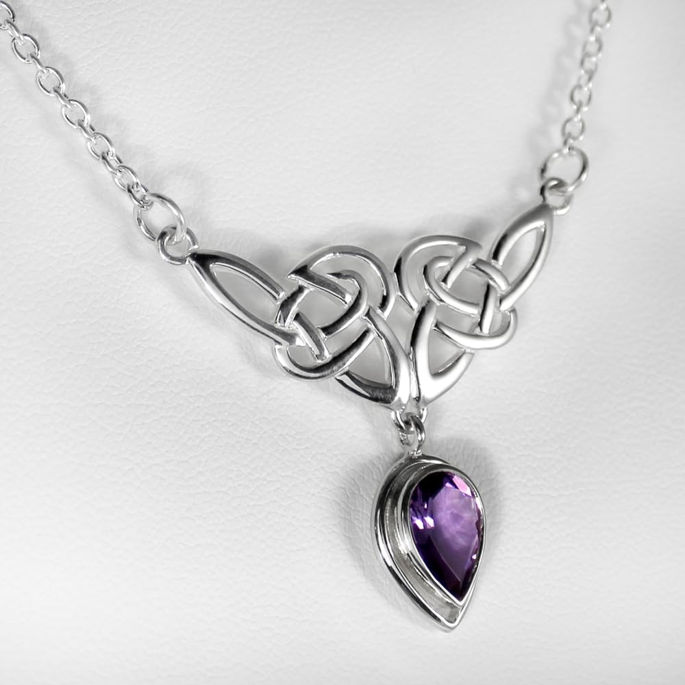 Moonlight Mysteries Sterling Silver Amethyst Celtic Knot Drop Necklace
