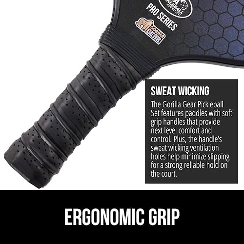 Miniatura 6 de Gorilla Gear USAPA Approved Pickleball Starter Set, Fiberglass Paddles with Bag and Balls, Indoor Outdoor Court Use, Comfortable Racket Grip,