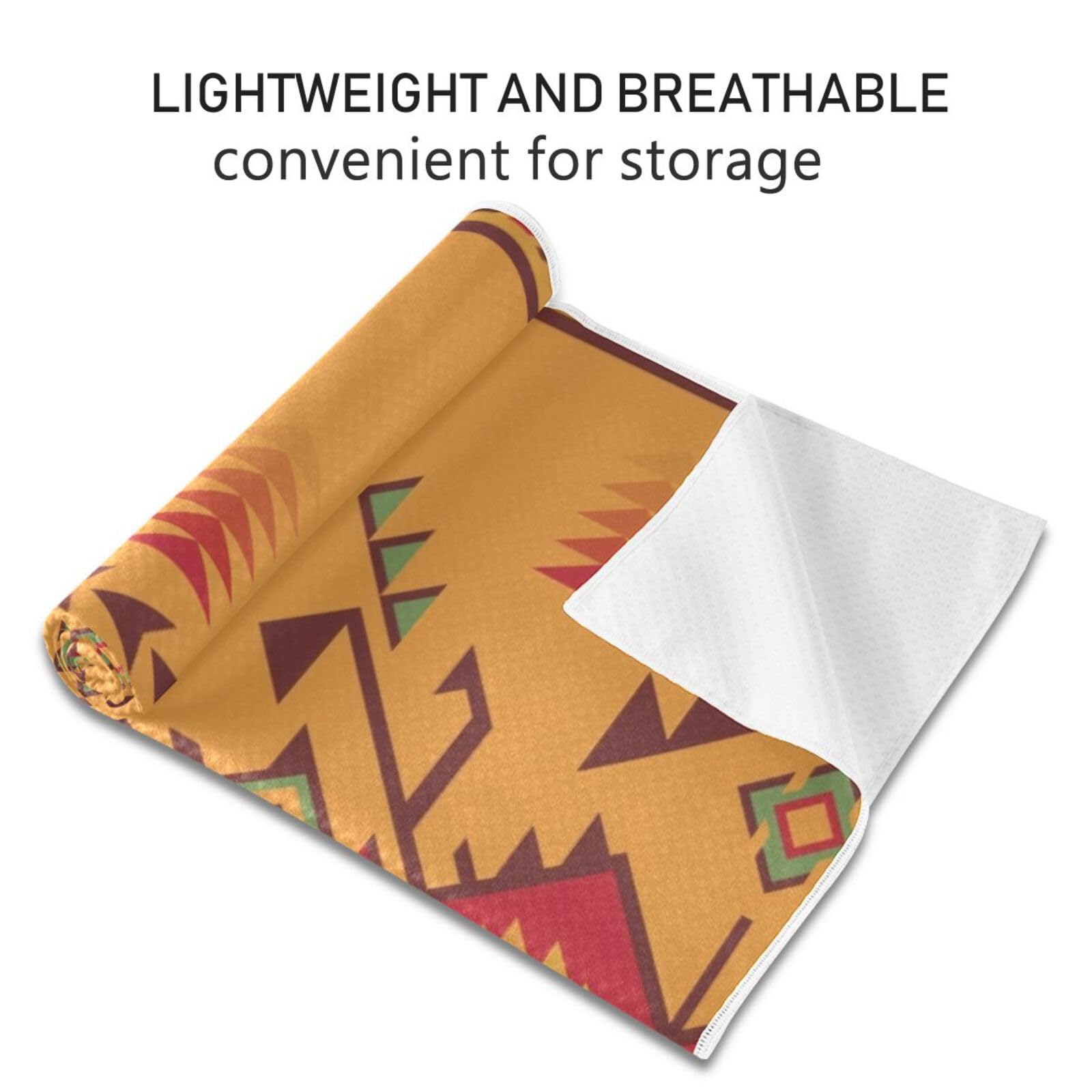 Fygkptb Vintage Aztec Native American Indian Southwest Orange Geometric Yoga Towel Non Slip Yoga Mat Cloth Foldable Yoga Towel Sweat Absorbent Yoga Towel with Storage Mesh Bag 73 x 27 inch