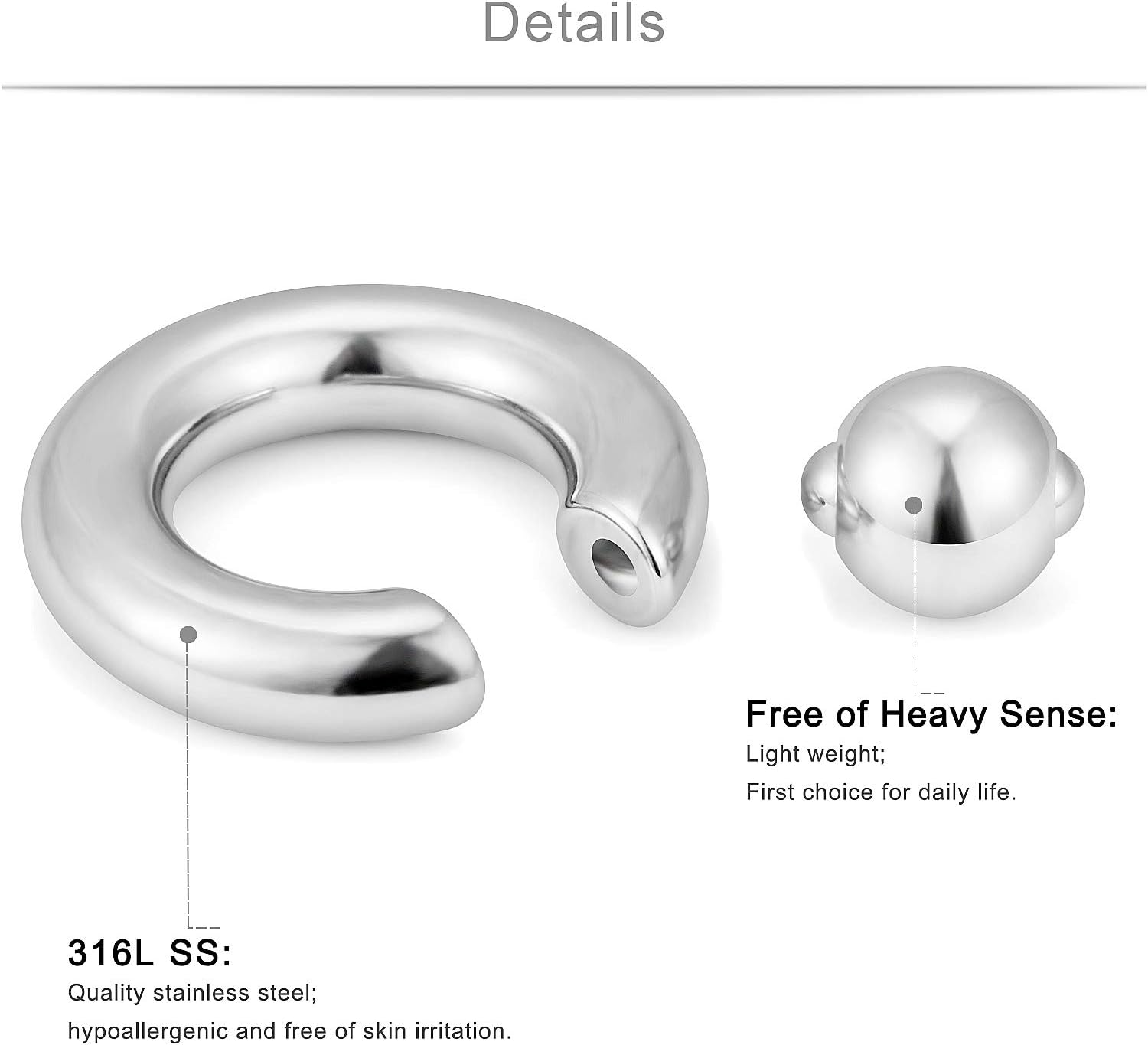 SCERRING PA Ring Captive Bead Rings Spring Action CBR Monster Screwball Rings 316L Surgical Steel Pierced Body Jewelry 2G 4G 6G 8G - Image 2