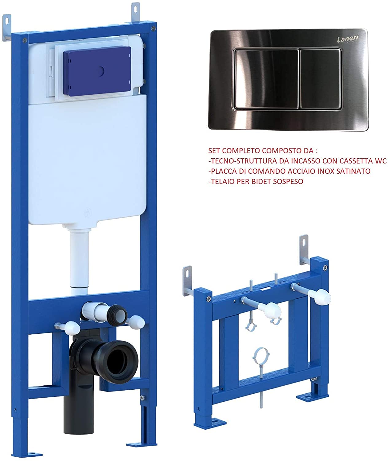 Bastidor de soporte para bide, bastidores de soporte con cisterna oculta para inodoro completo de pulsador de acero inoxidable para sanitarios suspendidos PRODUCTO (GIO.50 + GIO.52)