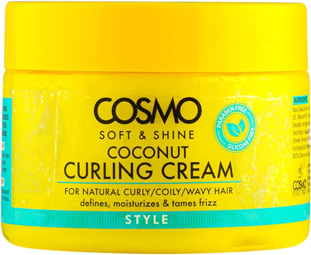 CD COSMO DESIGNS Soft & Shine Coconut Curling Cream 325g | Defines, Moisturizes, and Tames Frizz | For Natural Curly/Coily/Wavy Hair | Paraben Free | Silicone Free | Yellow