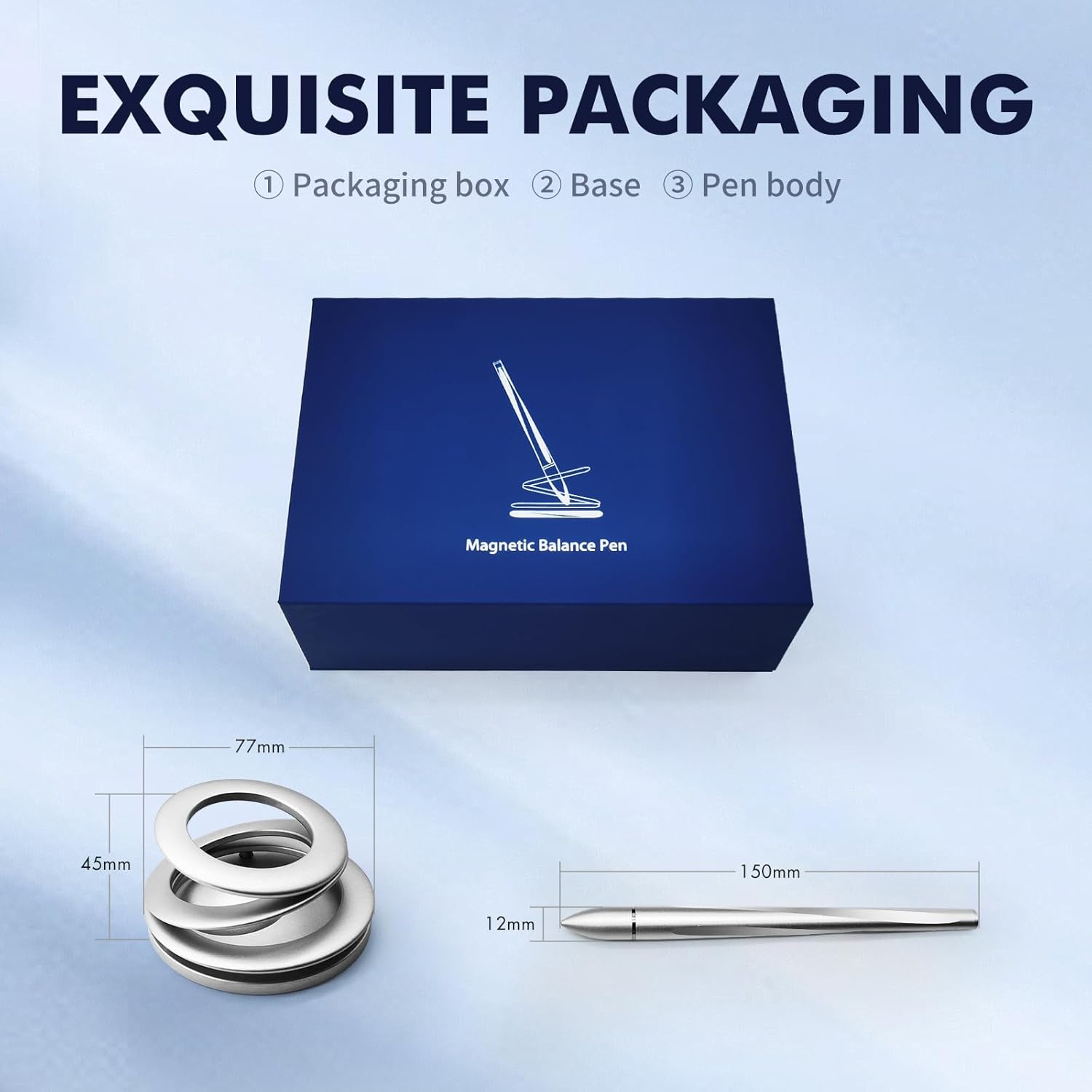Magnetic Floating Pen with Spiral Stand, Silver, Levitating Display,Luxury Aluminum Alloy,Futuristic Design,Pen for Women &Men,Desk Decor,Gift for Boss,Boyfriend,Leader