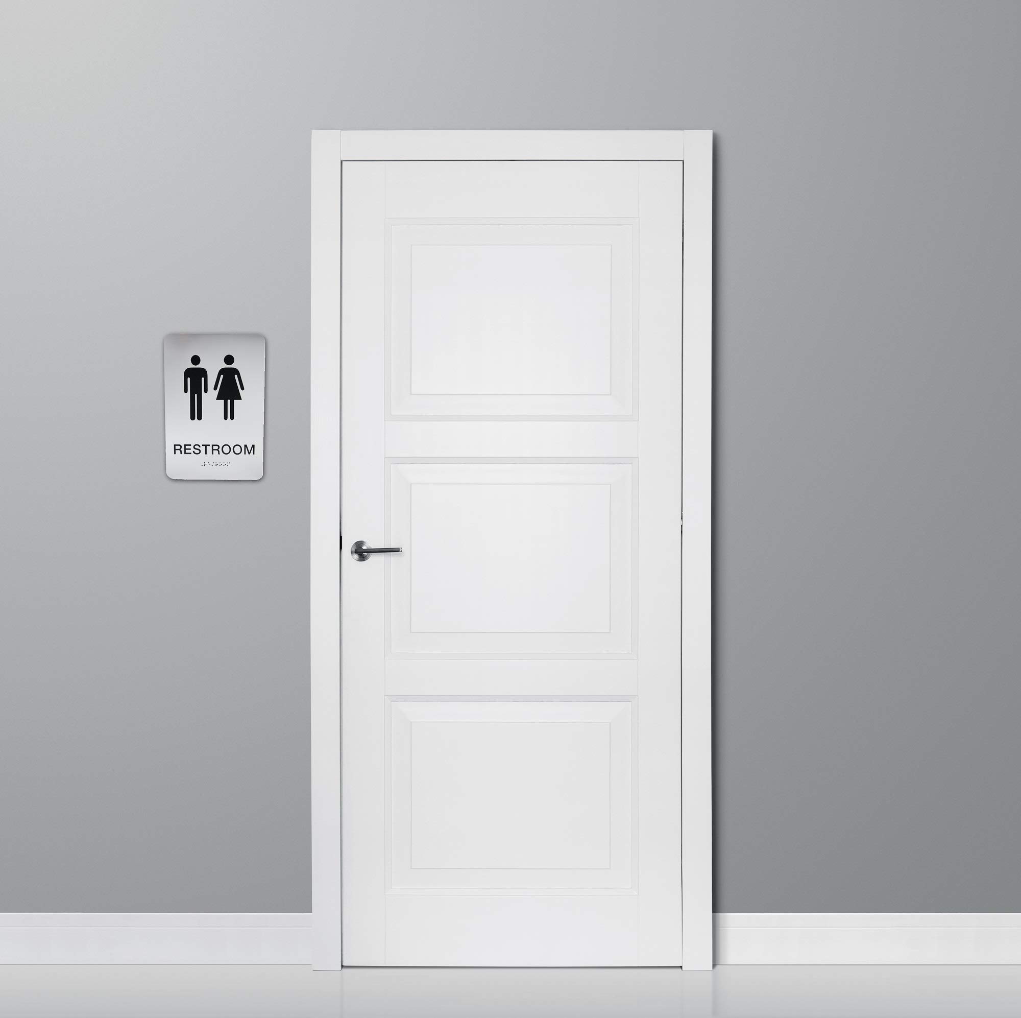 Señal unisex de plata con texto en inglés"Non-Accessible/Wheelchair" para baño o baño, color plateado