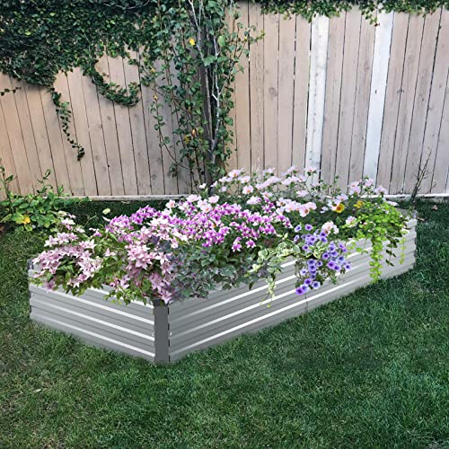 Meberam Metal Raised Garden Bed Kit 6X3X1Ft Outdoor Bottomless Galvanized Elevated Plant Box For Vegetable, Grey #TOP4