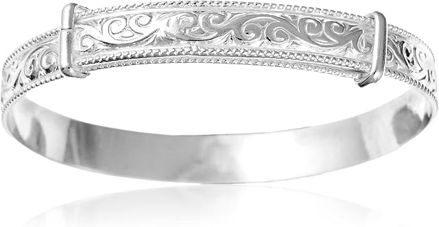 Engraved/Embossed Pattern/Design Expanding/Expandable/Adjustable Bangle Bracelet for Baby/Child/Children/Women - 925 Sterling Silver - Childrens Jewellery