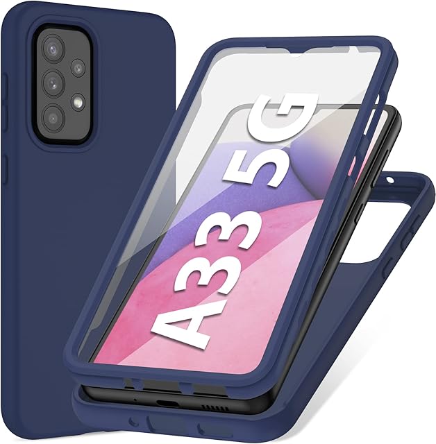 for Samsung Galaxy A33-5G Case: TPU Silicone Heavy Duty Phone Case 360 Drop Protection Shockproof Tough Slim Cover | Blue
