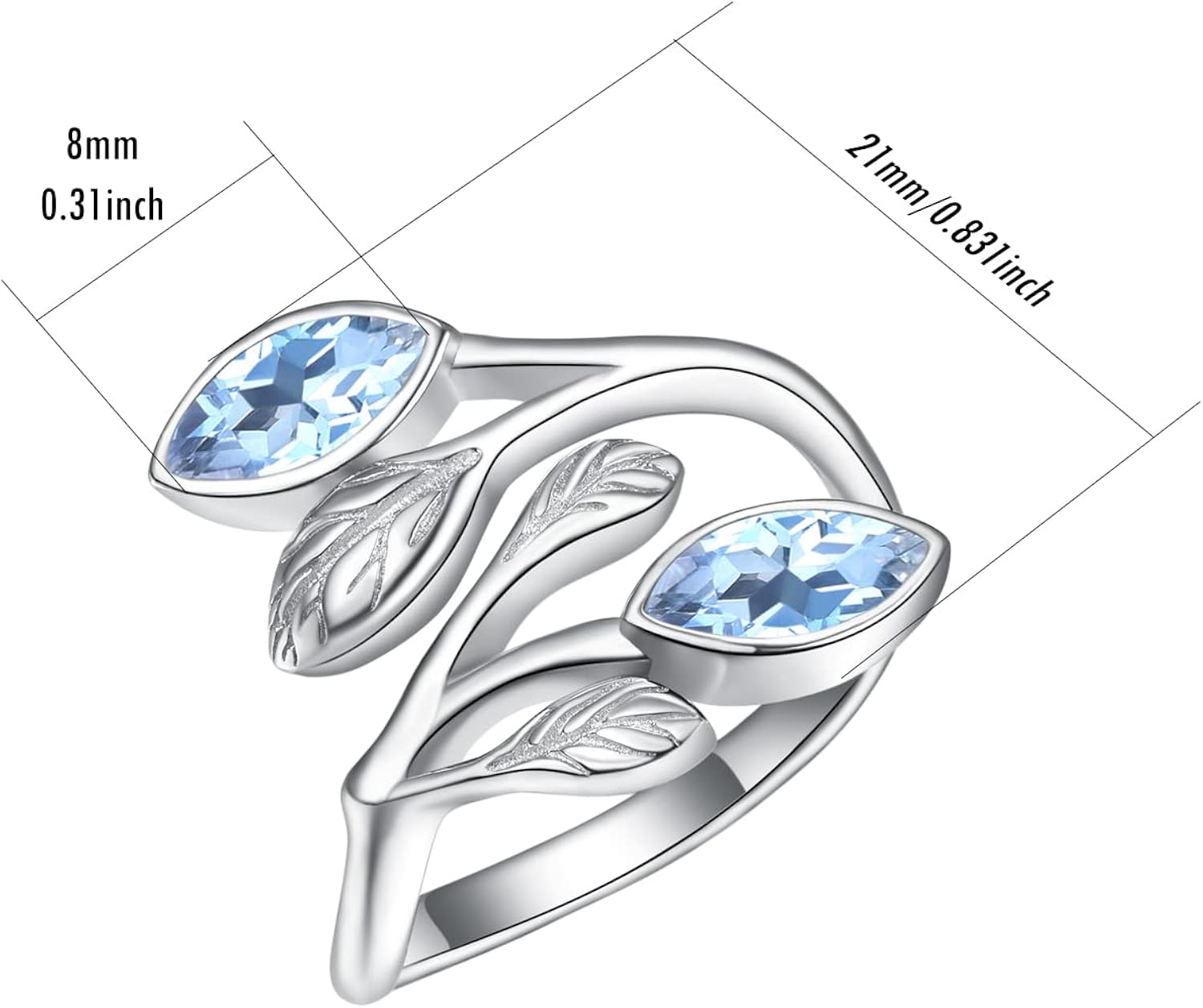 Miniatura 4 de PRAYMOS Anillos de hoja para mujer, plata de ley 925, anillo de piedra lunar abierto ajustable, anillos de compromiso y boda