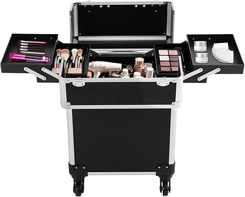 YIYIBYUS Estuche de tren de maquillaje rodante, carrito profesional grande para cosméticos con cuatro bandejas deslizantes y ruedas universales,