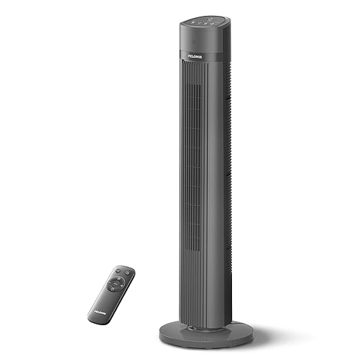PELONIS 40-inch Bladeless Tower Fan for Bedroom, Standing Fan with Remote Control, 26ft/s, 90° Oscillation, 3 Speed Settings, 27 dB, 3 Modes, 15-Hour Timer, LED Display, Fan that Blows Cold Air, Black