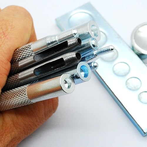 Miniatura 7 de DIY Leather Craft 11pcs Herramienta de artesanía Troquel Punch Snap Kit remache Setter con base para perforar e instalar botón de remache