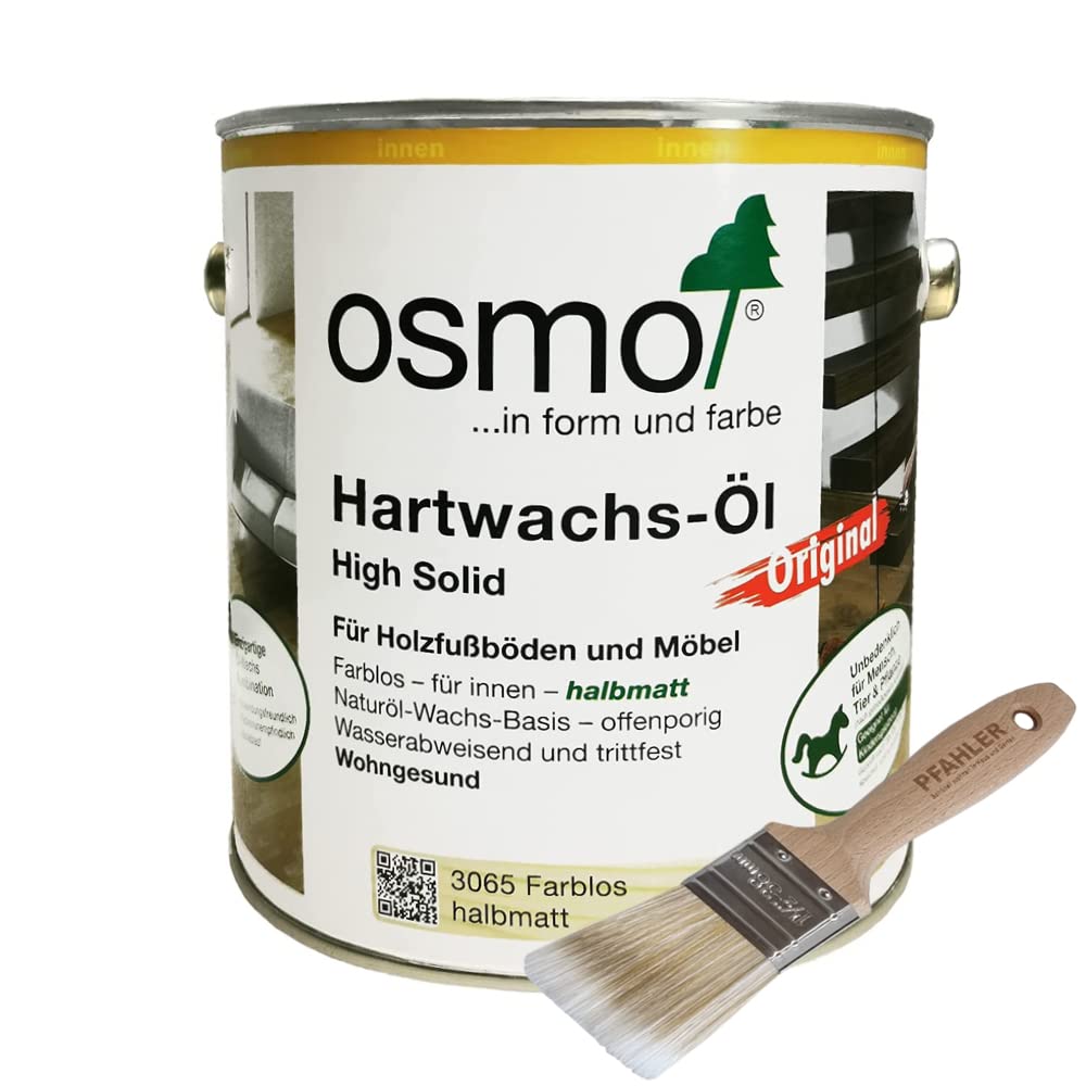 Osmo Hartwachsöl High Solid Original Farblos halbmatt 3065 Original 2,5 l + Flächenstreicher Pinsel von Pfahler Gratis