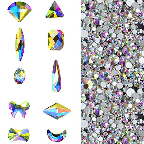 1500 PCS 3D Art Nail Flatback Rhinestones Clear Crytals AB Round and Mixed Shapes DIY Crafts