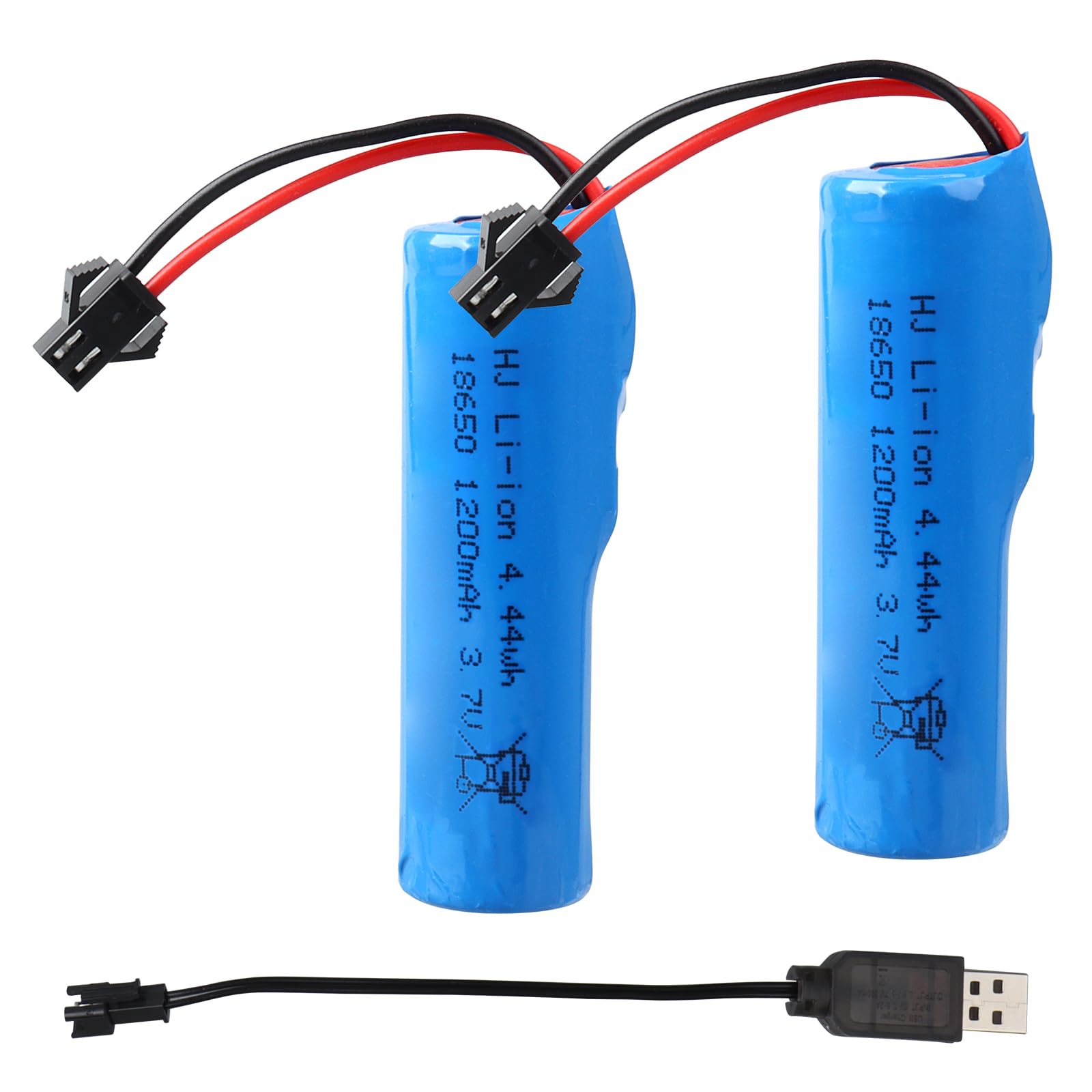 2 sztuki 3,7 V, 1200 mAh, akumulator litowo-jonowy, gniazdo SM-2P z kablem USB, kompatybilne z samochodami terenowymi RC, ciężarówkami, czołgami, robotami i pojazdami zdalnie sterowanymi 14500 i 18650