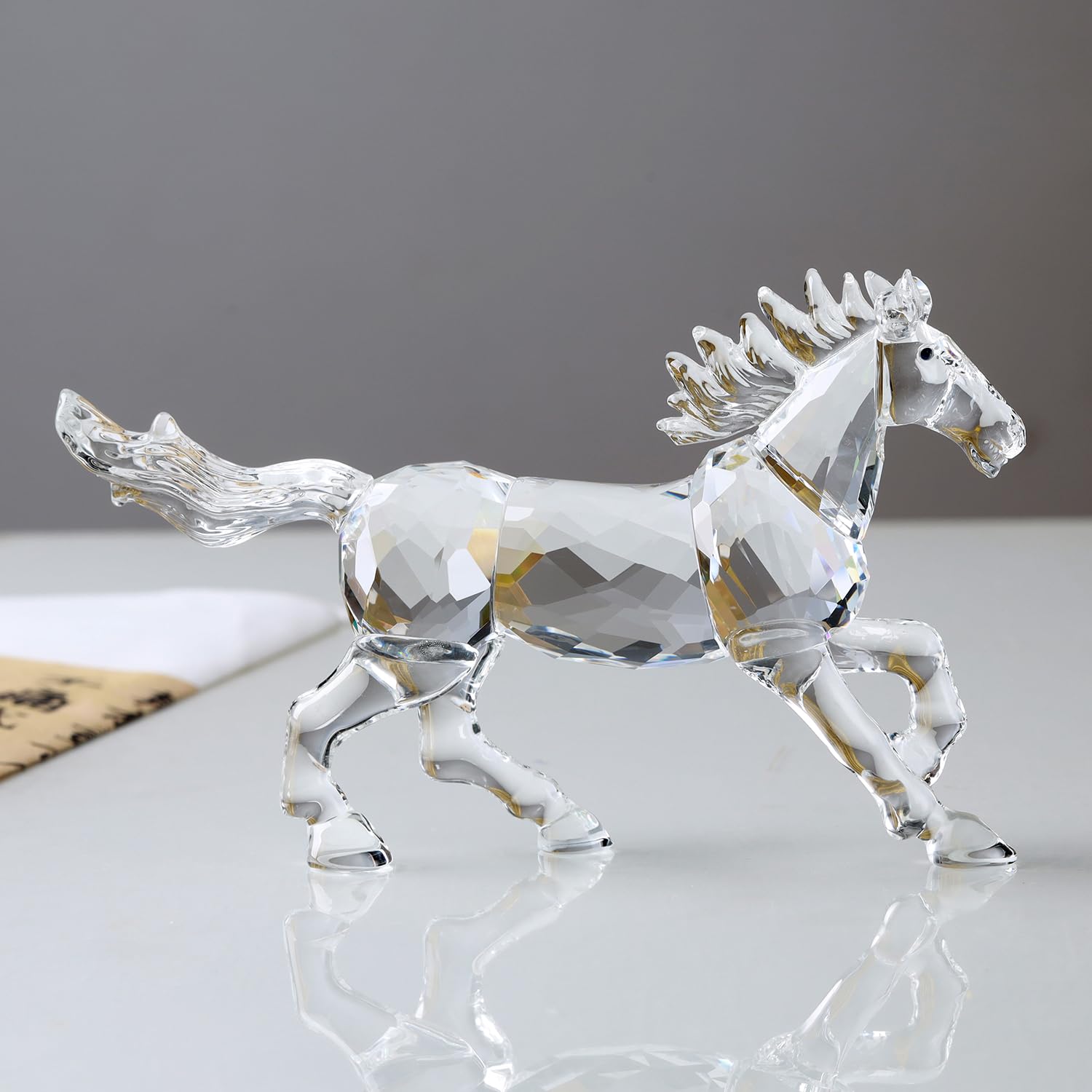 Crystal Horse Realistic Animal Art Figurine Collection Table top Ornament Statue Home Decor (White) - Image 2