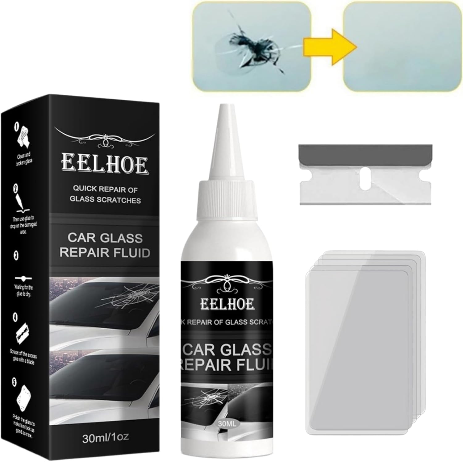Windscreen Repair Kit,Car Windscreen Chip Repair Kit,Glass Scratch