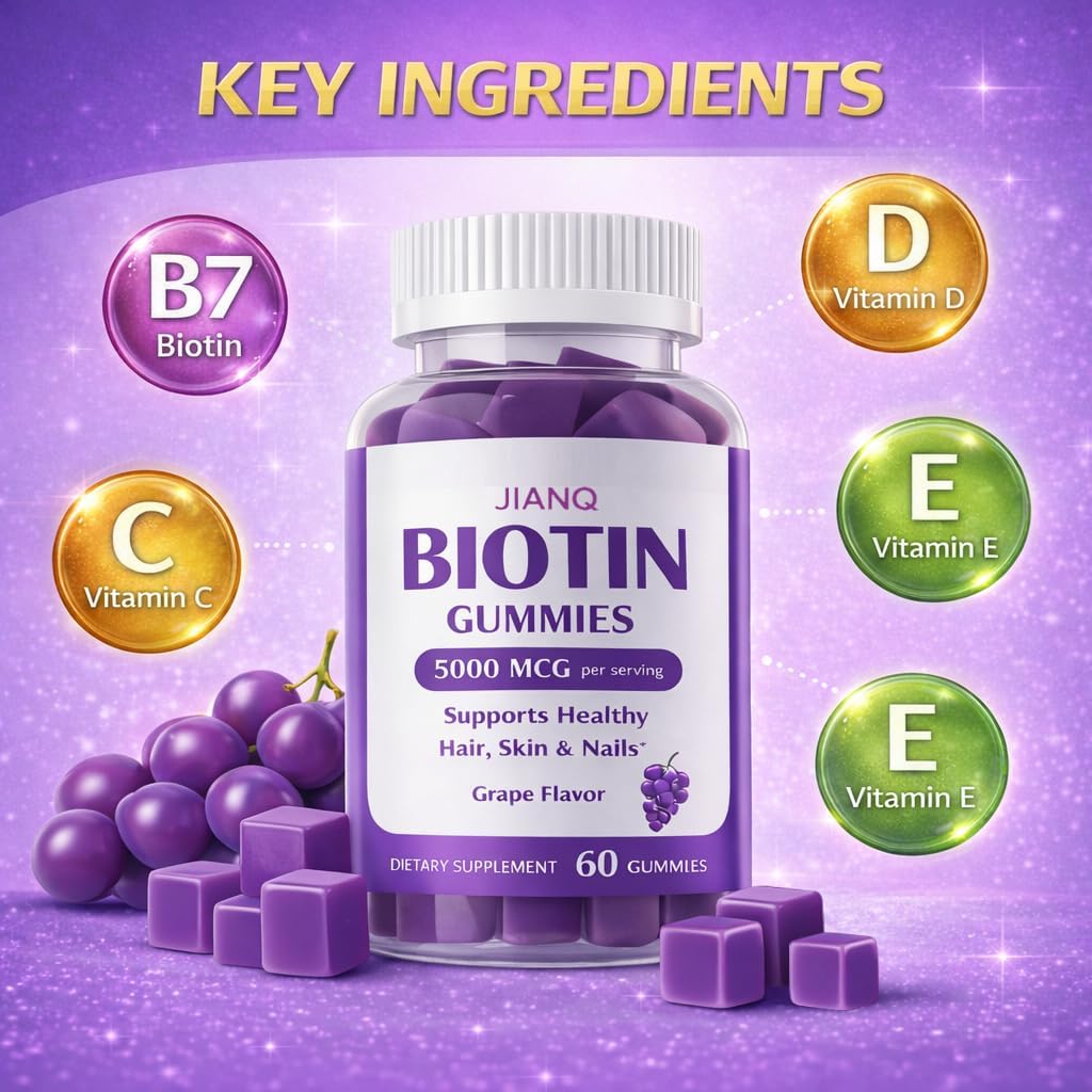 Biotin Gummies for Hair Skin & Nails – High Strength 5000 mcg Biotin with Collagen, Zinc & Vitamin C | Vegan, Sugar-Free, Non-GMO | Supports Healthy Hair Growth, 120 Count