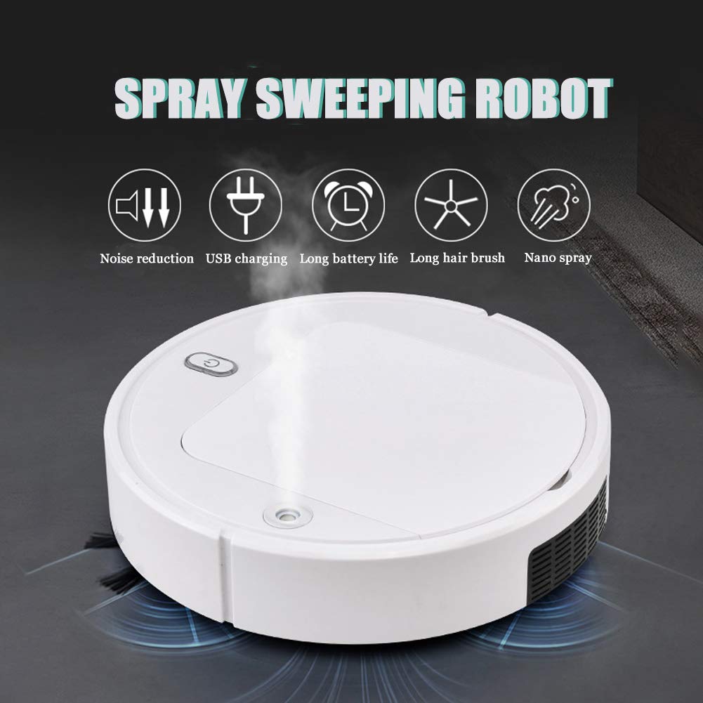 Robot de Barrido Inteligente, Limpiador en Aerosol Recargable, Limpieza Automática del Hogar con Sensor Anticolisión para Pelo de Mascotas, Alfombras y Suelos Duros