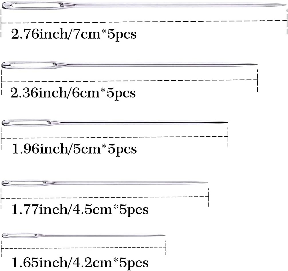 25Pieces Hand Sewing Big Eye Needles Sharp Needle，with Solid Wood Needle Case for : Arts, Crafts & Sewing