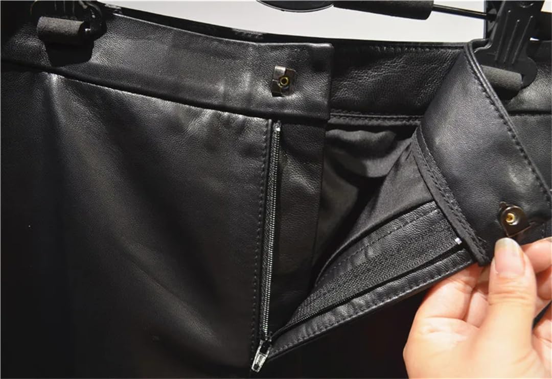 Pantalones de cuero para mujer, casuales, sueltos, de negocios, con bolsillos, pantalones recortados, Negro, S
