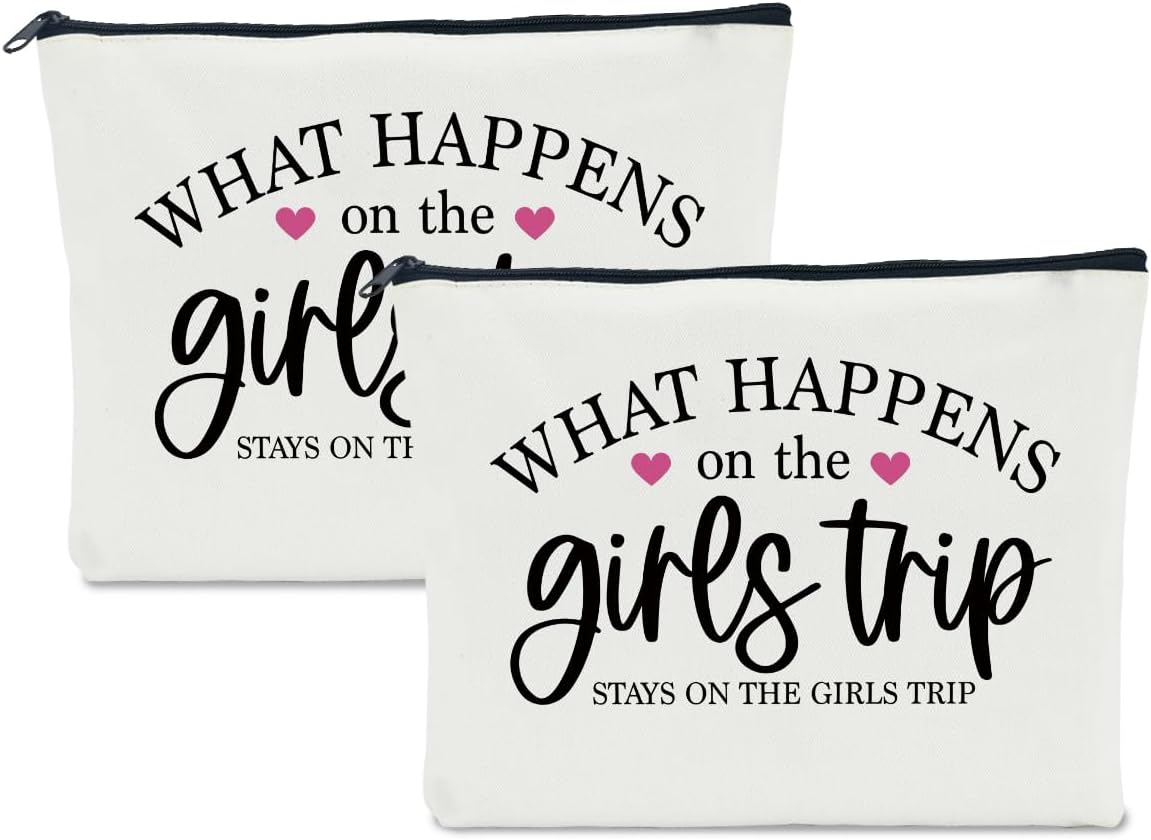 2 Pcs Girls Weekend Gifts for Women Girls Trip Gifts Favors Makeup Bag Cosmetic Bag Bestie Gifts Weekend Bag Coin Purse for Female Lady Girl Daughter Friend Coworker Niece Vacation Christmas Birthday