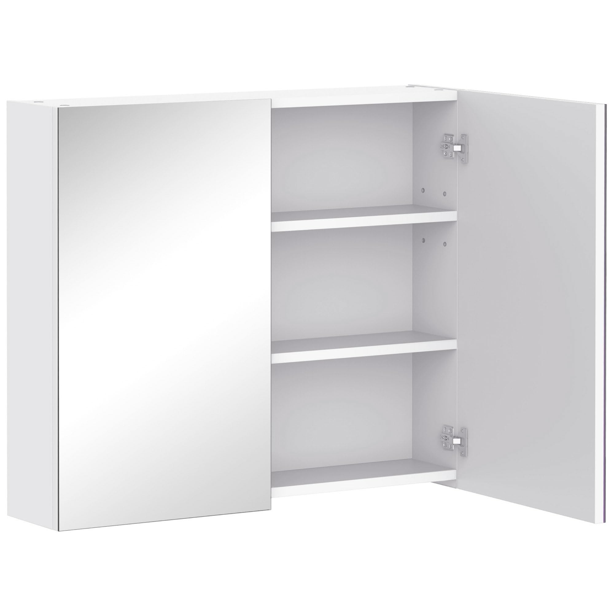 Homcom Unisex White Wall Mounted Mirror Cabinet Storage Cupboard Shelf Bathroom Double Door In