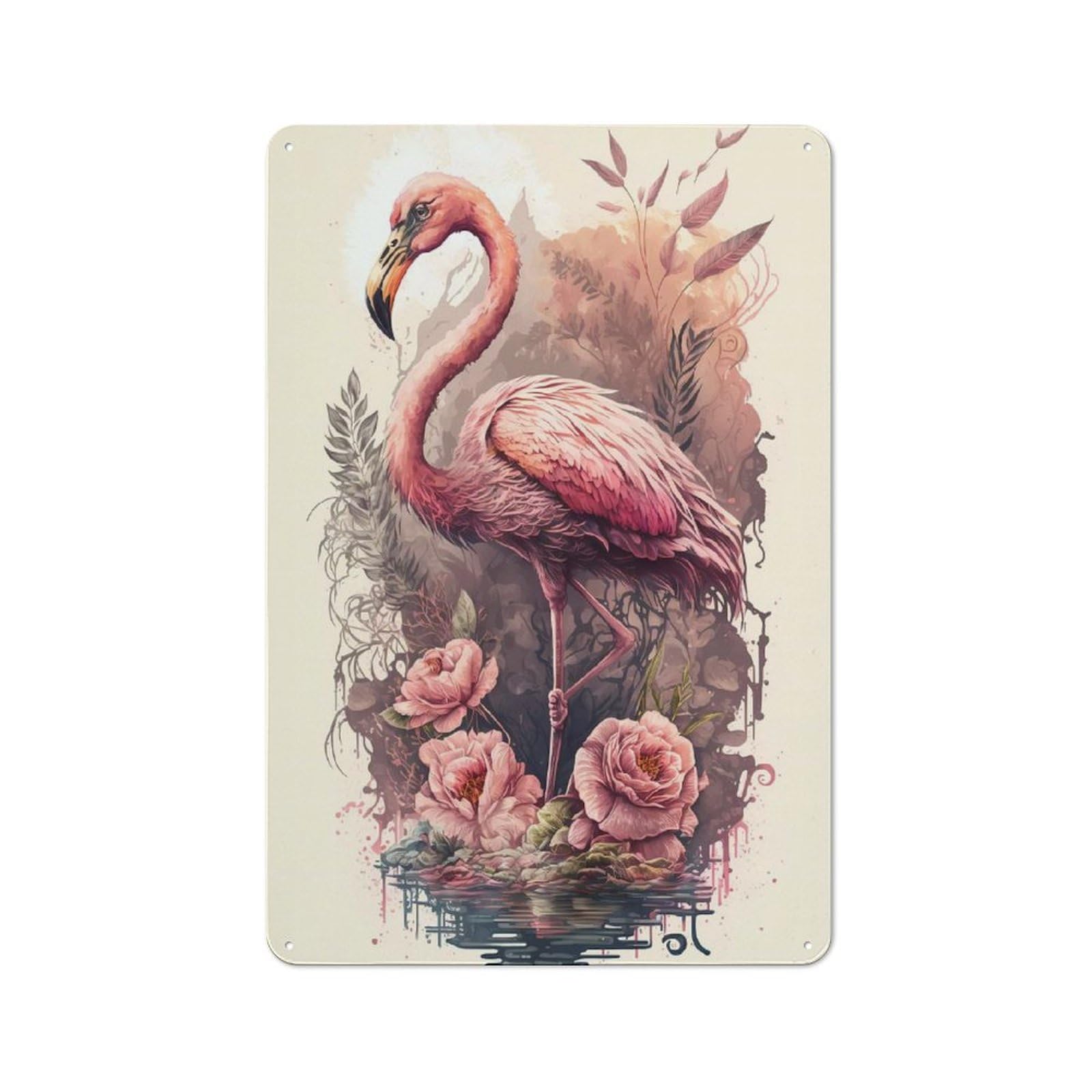 Junmoney Flamingo Unrealistic Retro Tin Sign 30X20cm For Garden Room Or Summerhouse, A Housewarming Gift For Garden Room Decor Fans