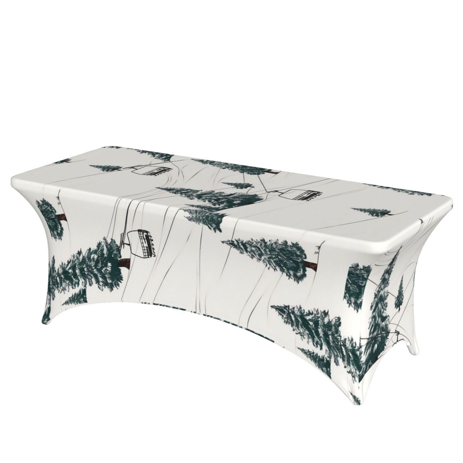 LMNGH Ski Lift with Fir Tree Decorative Tablecloth Protector for Wedding, Banquet & Parties6FT Spandex Rectangle Tablecloths, Stretch Washable Table Cloth Wrinkle Free Patio Table Cover