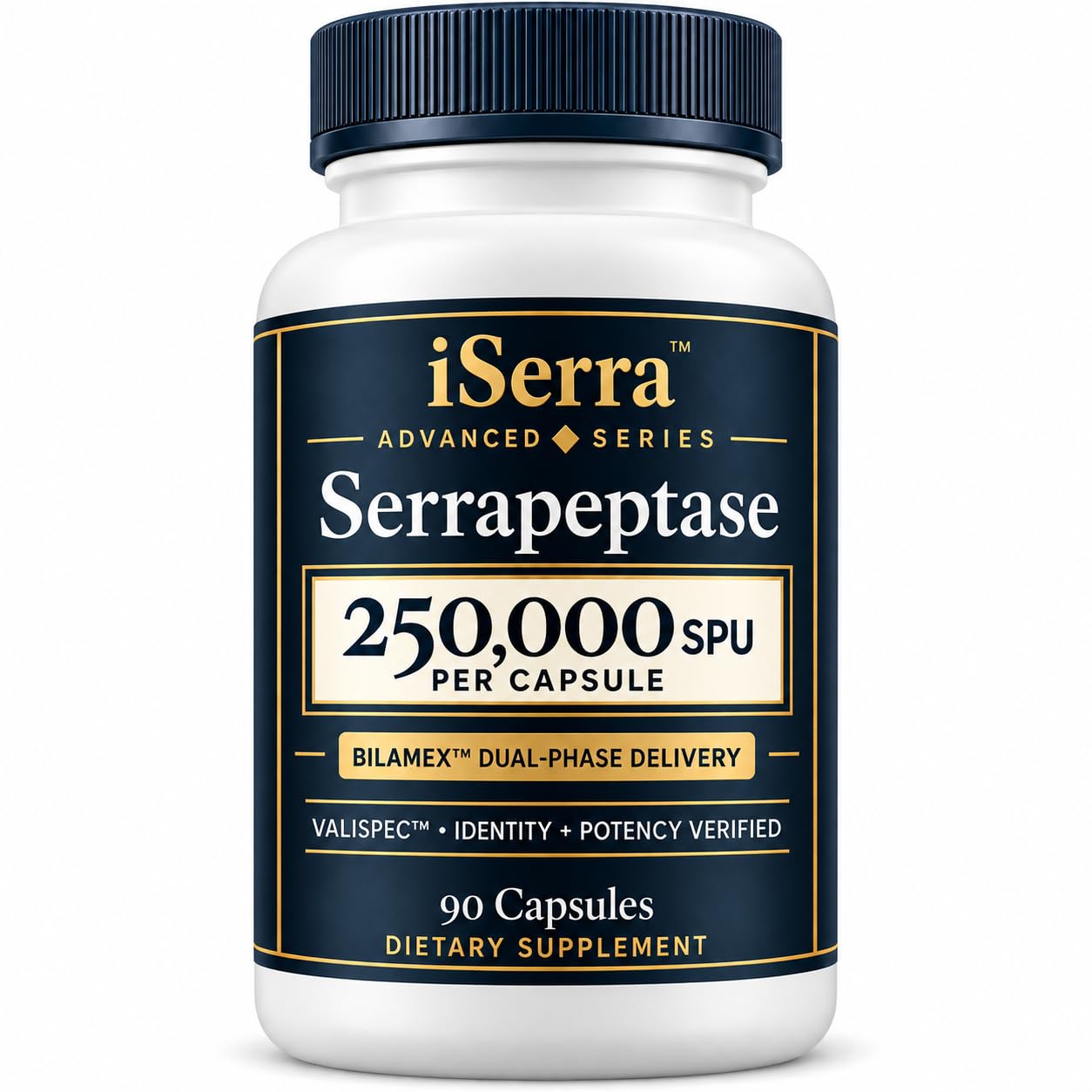 iSerra 250.000 SPU Serrapeptase Enzyme - 90 Maximale sterkte Capsules - Tot 12x sterker dan andere Serrapaptase - Vertraagde Release Technologie-High Potency Non-GMO, Glutenvrij, Veganistisch (pakket van 1)