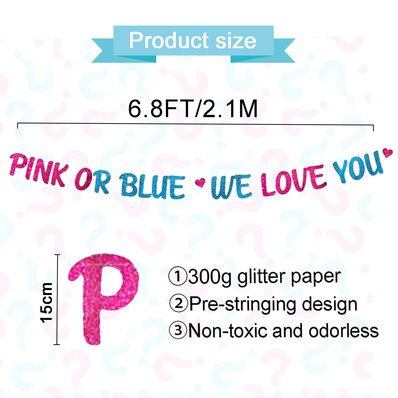 Gender Reveal Banner, Pink or Blue We Love You Gender Reveal Banners, Pink Blue Glitter Baby Shower Decorations - Image 2