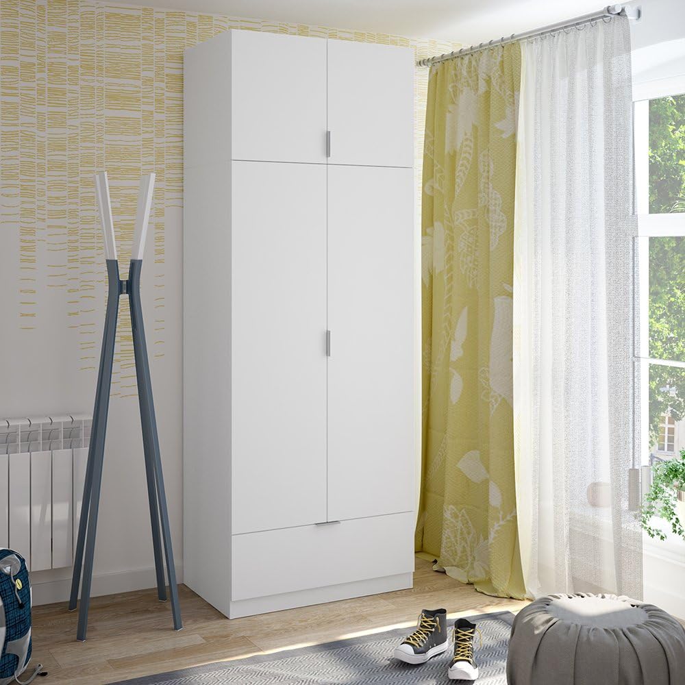Dmora Guardaroba 2 Ante Westbrook 51x170h cm Bianco Appendiabiti un Ripiano, Armadio Camera da Letto un Cassetto