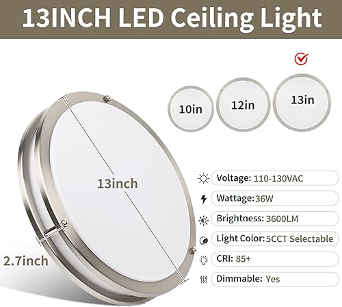 Miniatura 7 de Lámparas de techo de 13 pulgadas y 36 W, 2 paquetes, 5CCT LED empotradas, luces de montaje en techo de 2700 K, 3000 K, 4000 K, 5000 K, 6500 K,