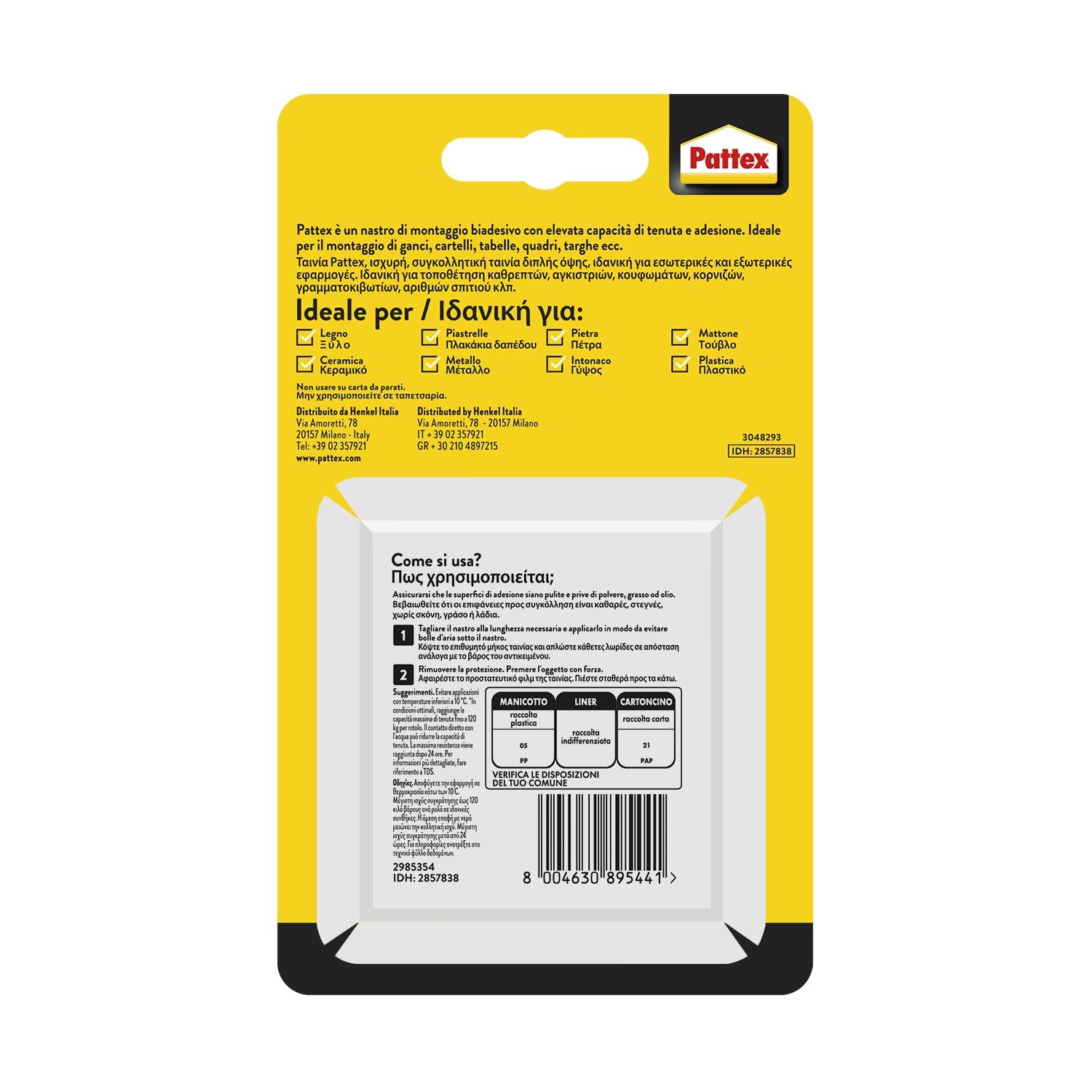Pattex Millechiodi Tape, Nastro biadesivo extra forte per applicazioni permanenti, Nastro adesivo di montaggio per interni ed esterni, 19 mm x 1,5 m