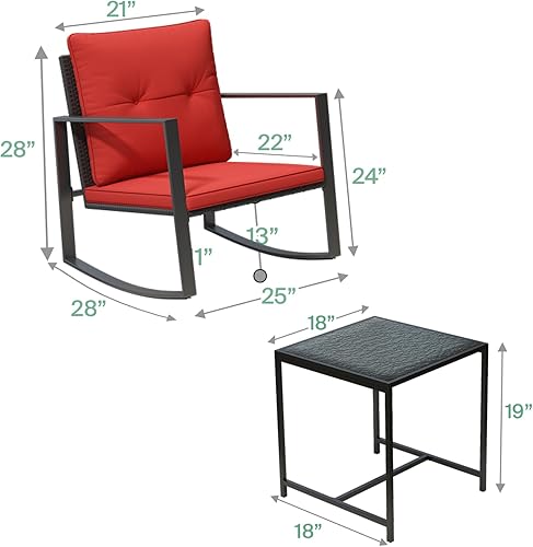 Miniatura 7 de Pyramid Home Decor Juego de 3 piezas mecedoras bistró  Muebles de mimbre sintético para exteriores  Mesa de centro de cristal con 2 sillas para