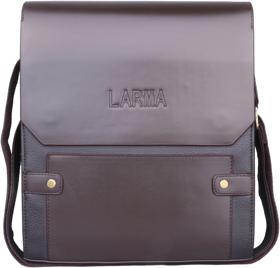 LARMA Newest Fashion Men's Genuine Leather RFID Blocking Secure Briefcase Shoulder Messenger Bag, L1-Brown